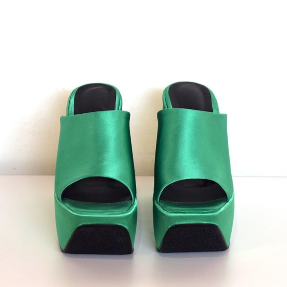 Emerald Satin Platform Wedge Sandal - Picture 8 of 14